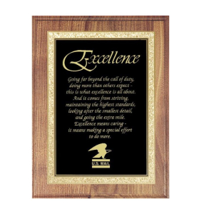 Walnut Plaque with Black Plate and Gold Accents
