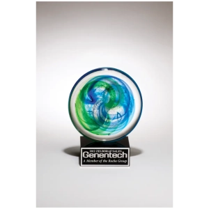 Art Glass with Blue and Green Accents on Black Base